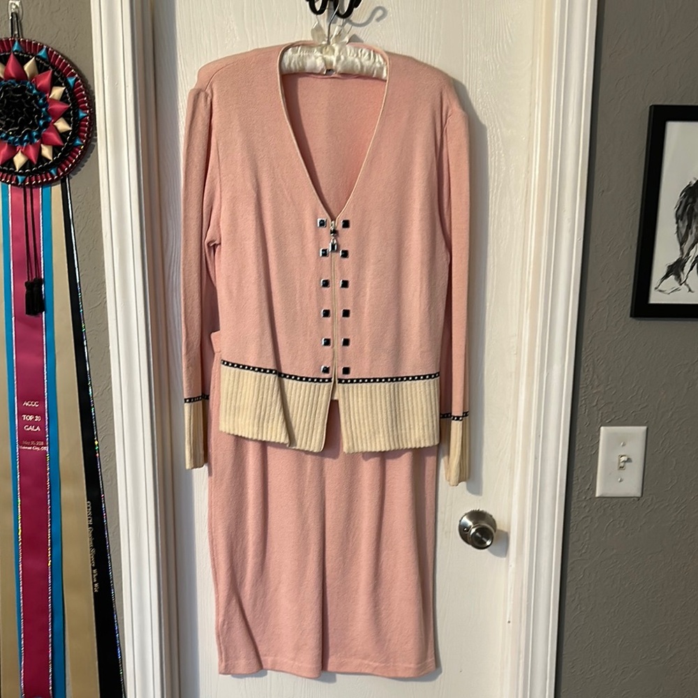 St. John Pink Knee-Length Pencil Blazer